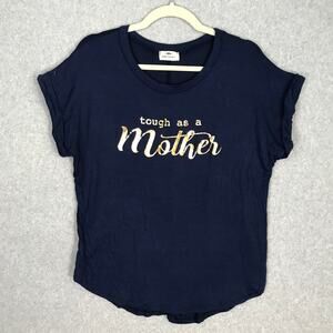 Rebel Society Shirt Womens Medium Navy Basic Soft Tough As A Mother Metallic Tee